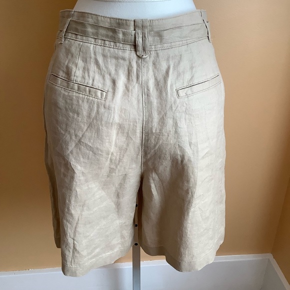 ESPRIT Tan Belted Linen Bermuda Shorts Size 6 - Picture 4 of 16